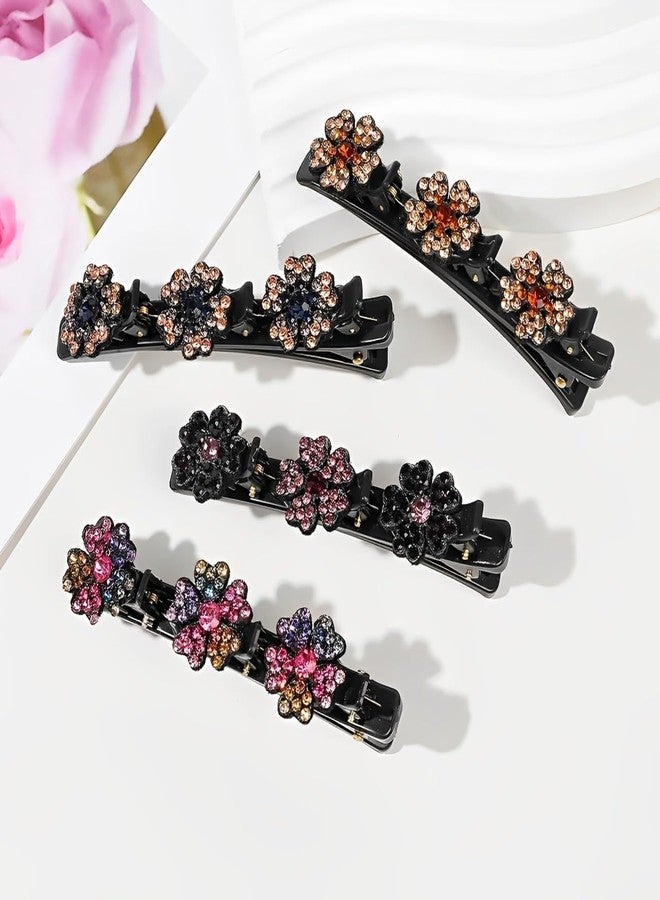 Dulier 4Pcs Sparkling Crystal Stone Braided Hair Clips Barrettes for Women | Duckbill Hair Accessories for Styling, Thin/Thick Hair | Secure Grip Rhinestone Clips - Image 3